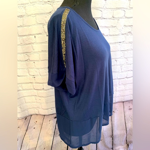 Juicy Couture Blue Chiffon Sparkle Sleeve Blouse Size XL - Picture 5 of 9